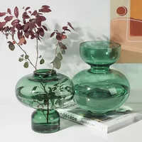 Glass Vase Green Round Gourd Floral Vase Hydroponic Flower Pot Geometric Circle Terrarium Home Decoration Accessories Vases Pots 1