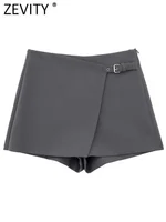 ZEVITY 2023 Women Fashion Belt Design Asymmetrical Mini Skirt Shorts Lady Side Zipper Hot Shorts Chic Pantalone Cortos QUN5454