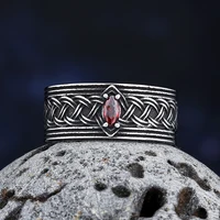 316L Stainless Steel Viking Knot  Ring With Red Gemstone Men Vintage Nordic Viking Totem Odin Men Rings Jewelry Party Gift