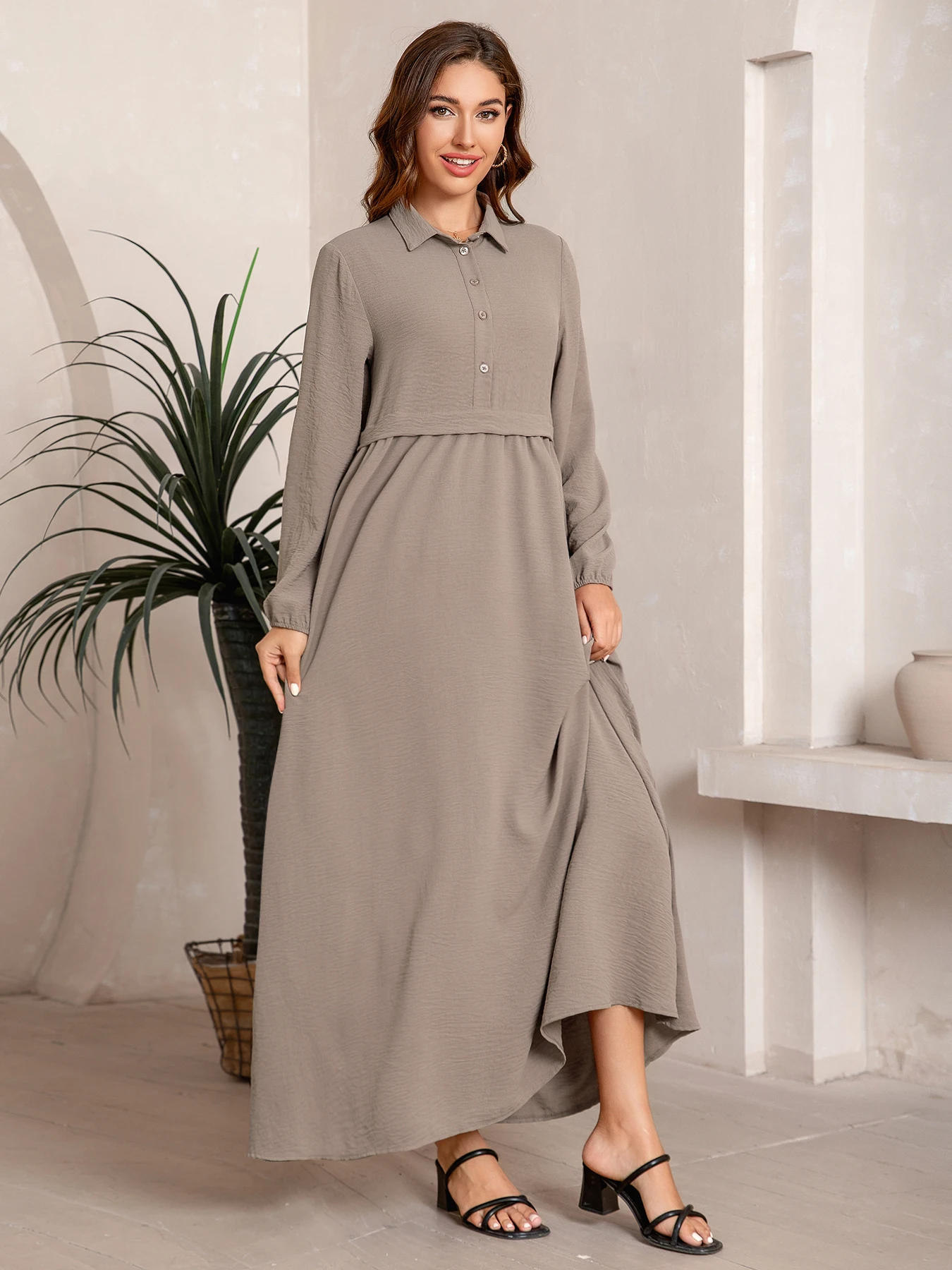 Women's Casual Robe, Collar Turned Up, Half-Open Front, Long Sleeves, Straight Long Dress, Women's Casual Robe, Collar Turned Up, Half-Open Front, Long Sleeves, Straight Long Dress,