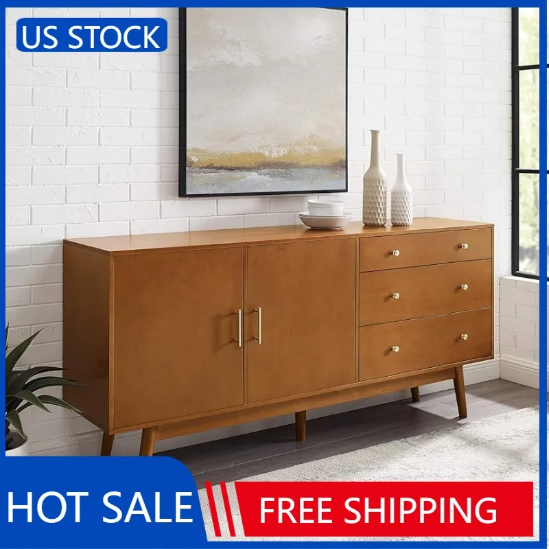 

Walker Edison Mid-Century Modern Wood Kitchen Buffet Sideboard Entryway Serving Storage Cabinet Doors-Dining Room Console