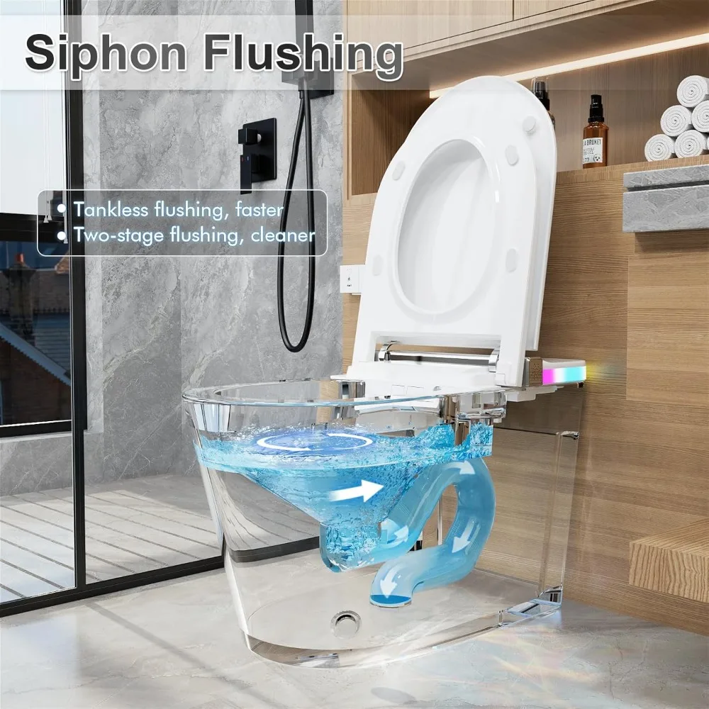 Smart Toilet,Heated Seat,Dryer, Ambient Light,User Memory Mode1.32GPF Flush Power,LED Display,Side Control Knob &Wireless Remote 6