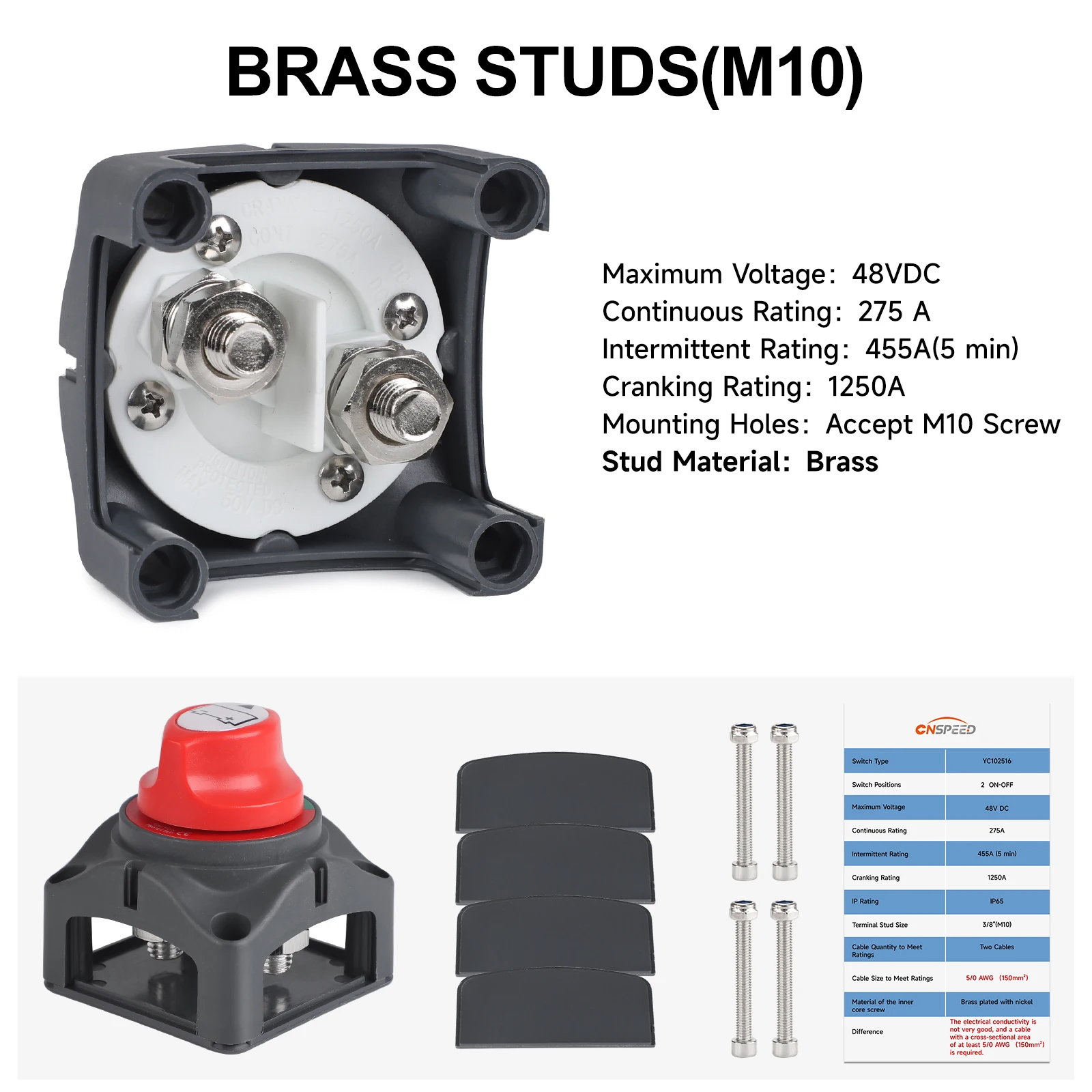 Auto-Trennschalter, Batterie-Trennschalter, 2 Positionen, EIN-AUS-Tötungsschalter mit oberer Pfosten, 12 V–48 V, 275 Ampere, für Marine, Boot, Wohnmobil – Detail 3