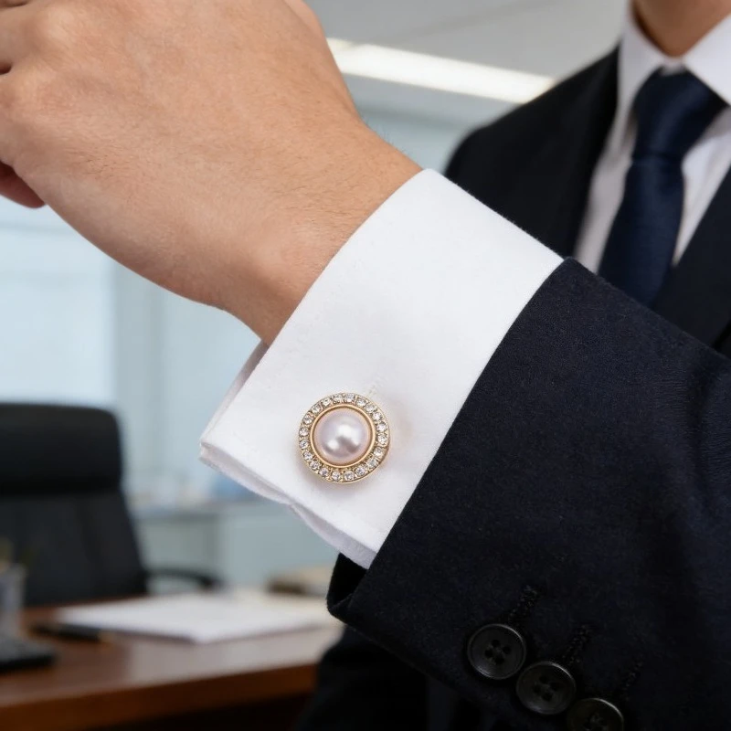 남성용 럭셔리 크리스탈 진주 클립 커프스 단추 커버 5개 세트 탈부착 가능한 장..