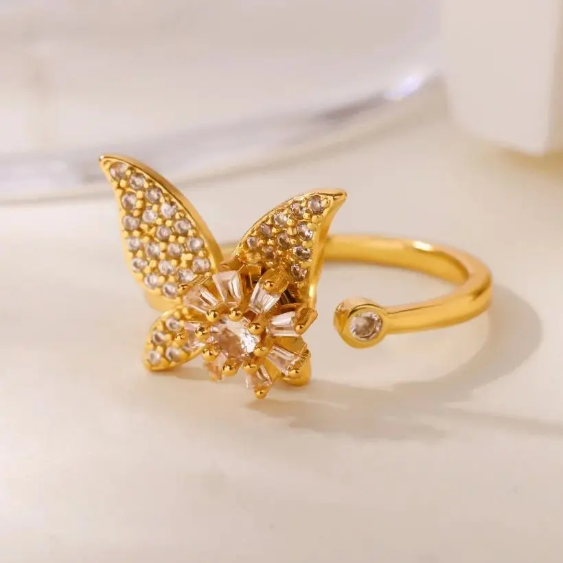 Zircon Rotatable Butterfly Anxiety Rings For Women
