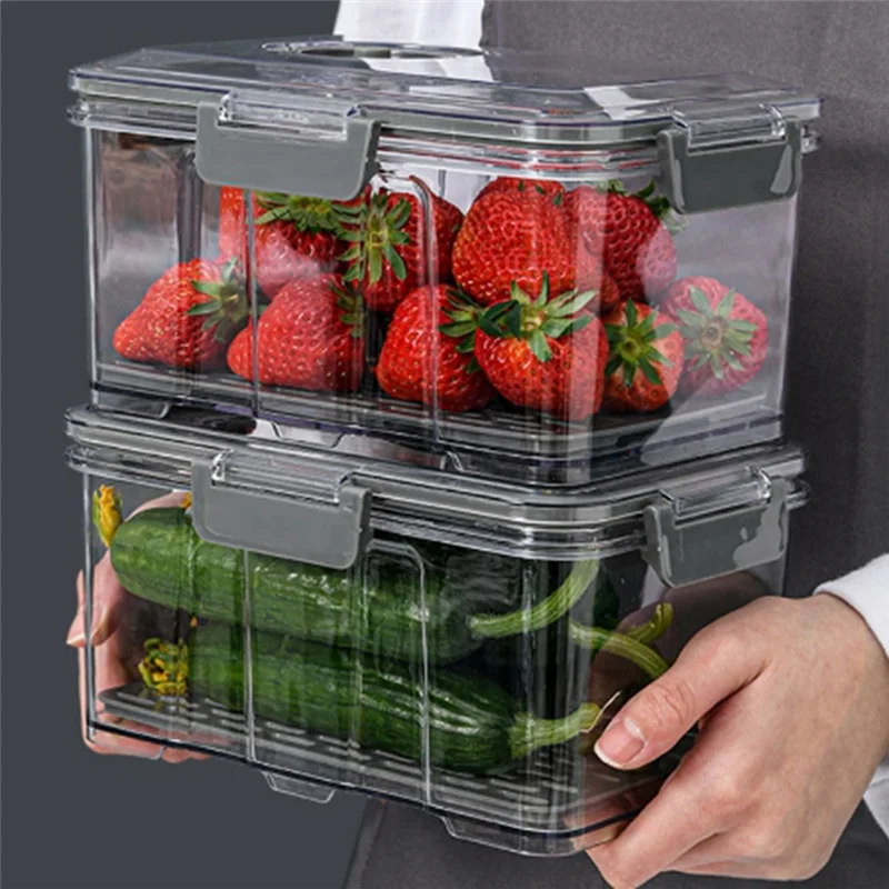 Vacuum Food Storage Container Transparent Fridge Organizer With Drain Net Capacity Food Dispenser For Kitchen-Y78A