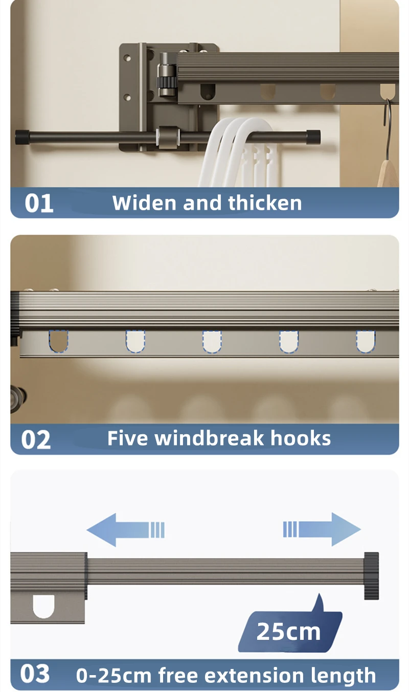 Folding Clothesline Aluminum Wall Retractable Clothes Horse Perforated Installation Balcony Laundry Dryer With Hanging Pole 16 Folding Clothesline Aluminum Wall Retractable Clothes Horse Perforated Installation Balcony Laundry Dryer With Hanging Pole 8