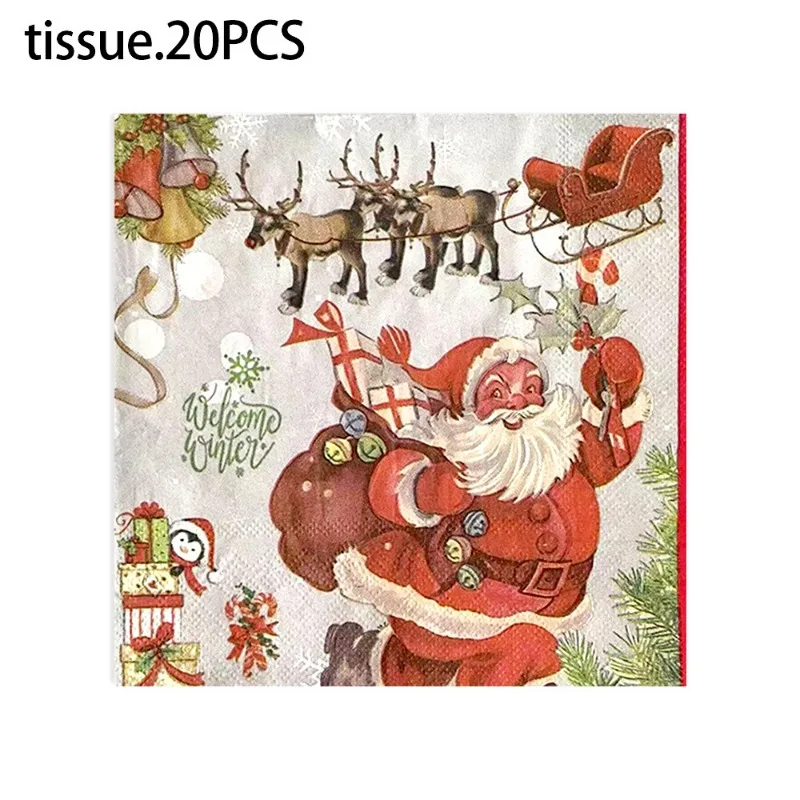 10/20 stücke 33*33cm 2-lagige Vintage Weihnachts vater Weihnachten bunt bedrucktes Papier Tischset Party Dekoration Serviette Förderung – Detail 3