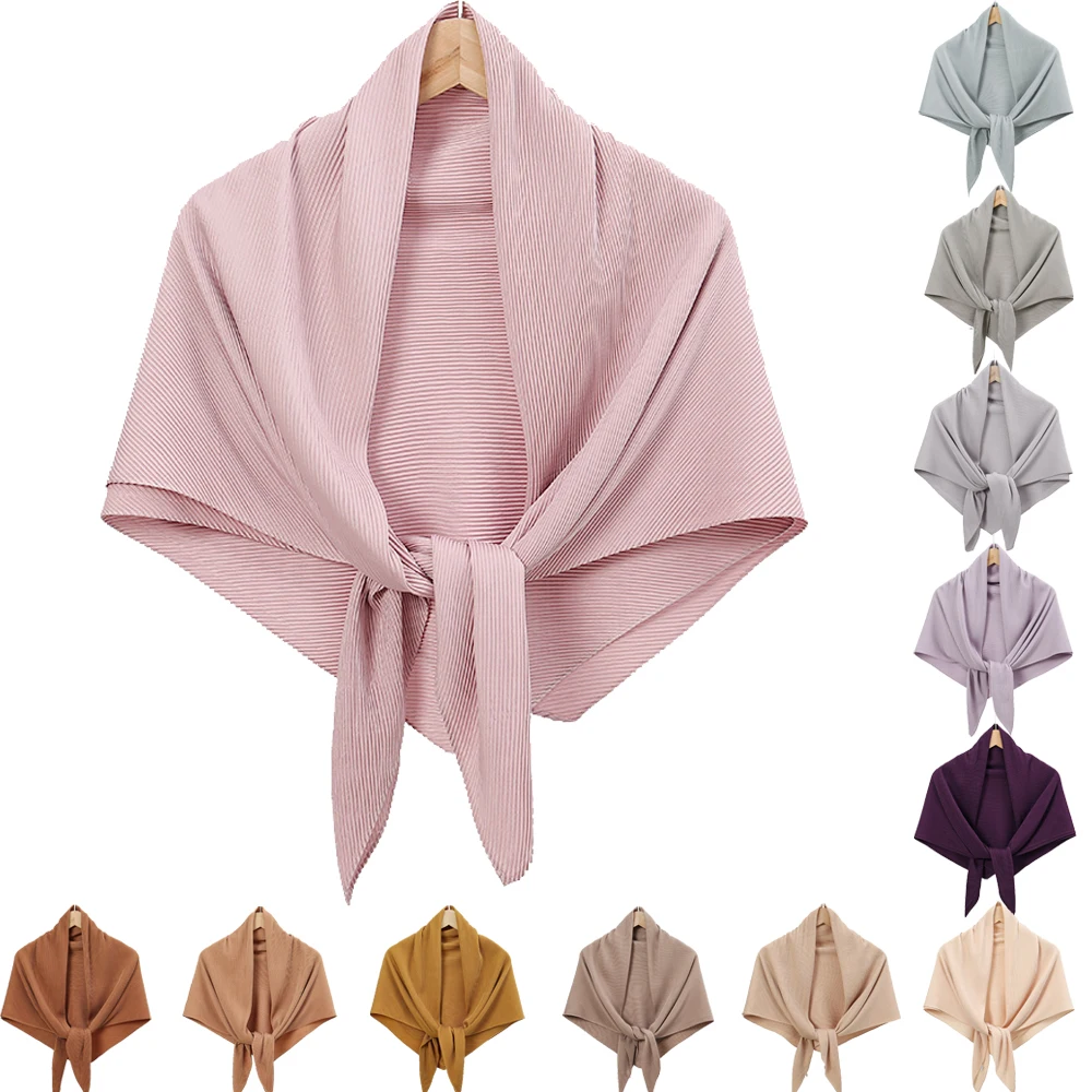 

Plain Wrinkle Square Bubble Instant Hijab Shawl Solid Satin Beach Summer Scarves and Wraps Headband Ramadan Muslim Veil Cape