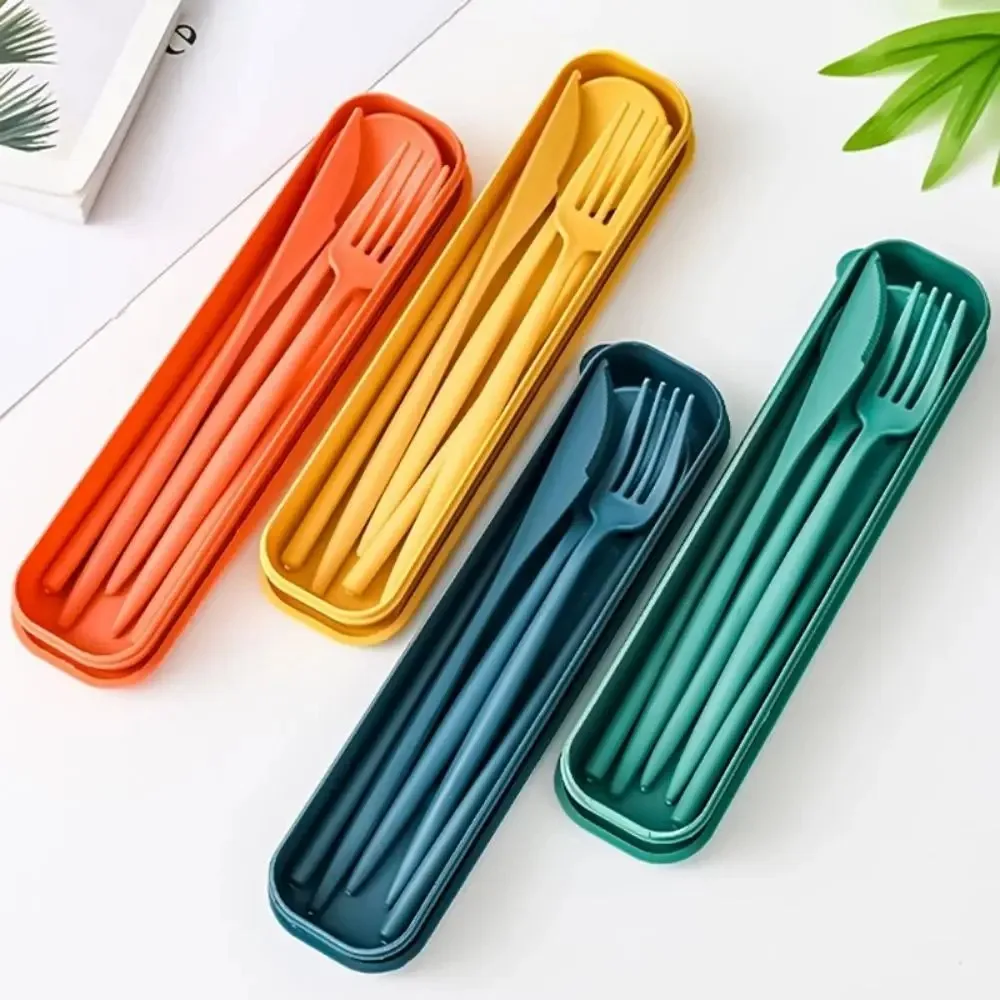 Cutlery Set Western Style Cutlery Set Picnic Cutlery Set Picnic Tableware Camping Cutlery Set Wooden Cutlery Set 4-Piece Portable Utensils Wheat Straw Chopstick Fork Knife Spoon Set