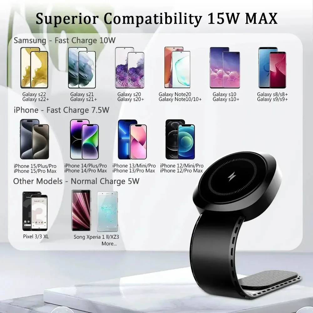 Magnetic Car Wireless Charger Adhesive Style Adjustable Dashboard Phone Chargers For Magsafe iPhone 16 15 14 13 12 Fast Charging