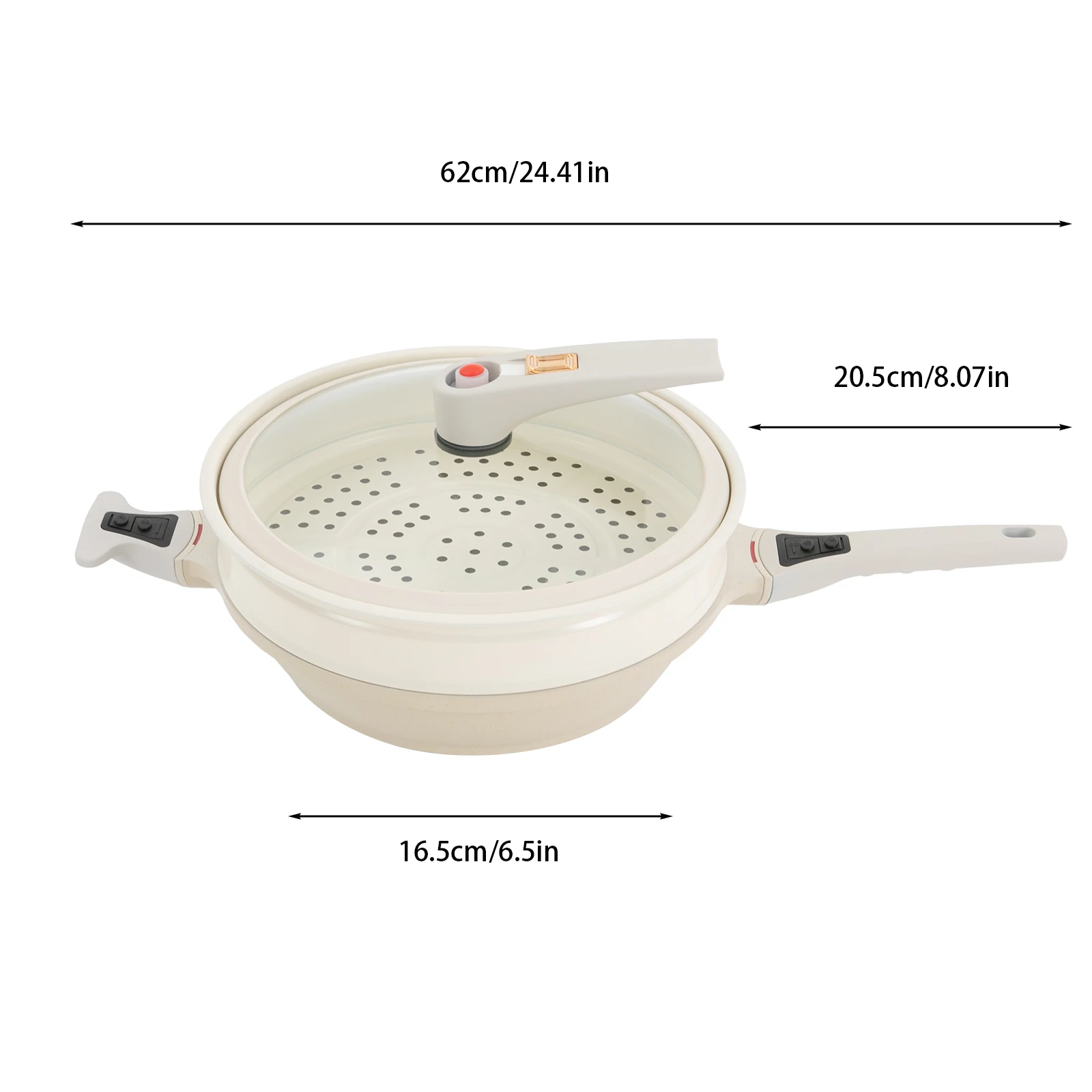 32cm Multi Functional Micro Pressure Non Stick Pan Double Ear Frying Pan Large Frying-Beige