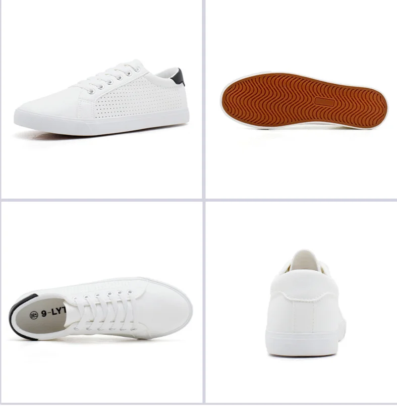 Caoutchouc petit blanc nouveaux trous de maille en cuir décontracté, à lacets d'été, chaussures de sport à fond plat pour étudiants, pour hommes_voghion.com