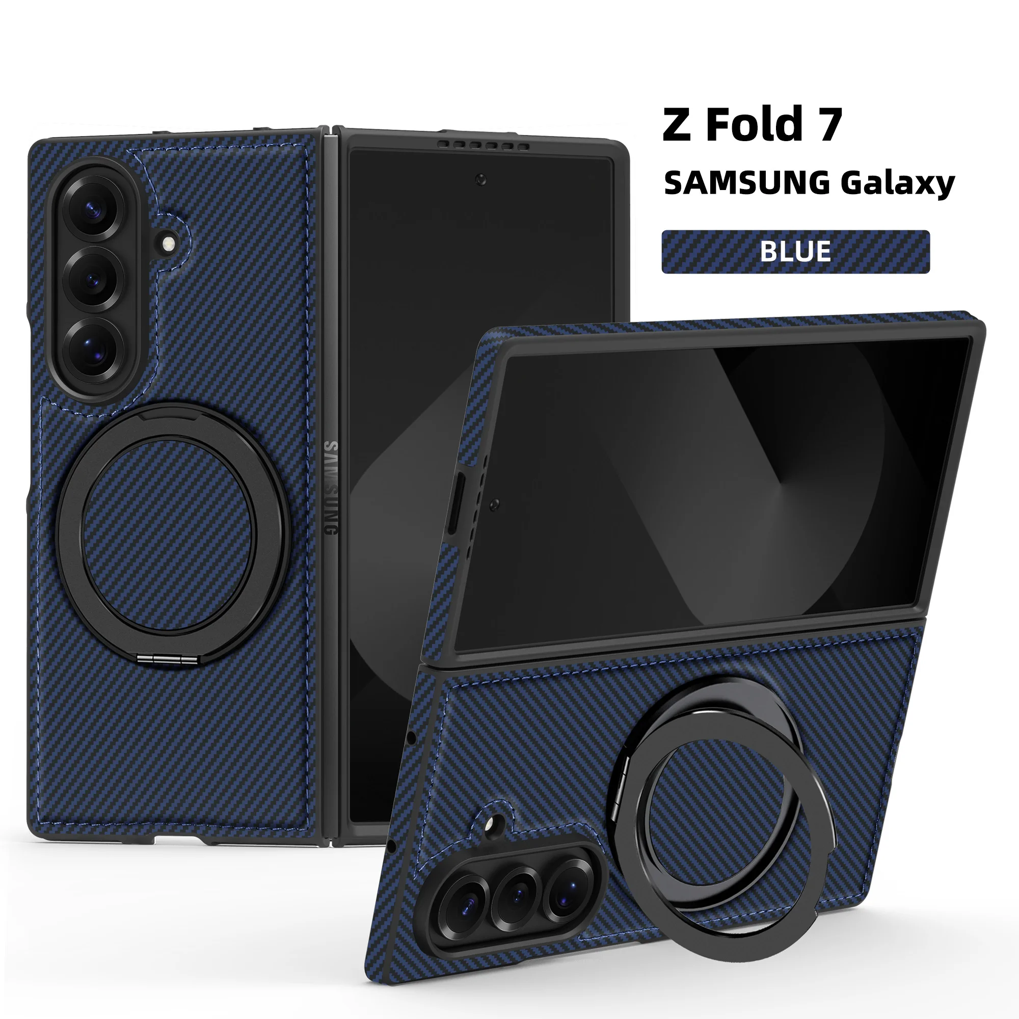MagSafe 보호 백 커버 케이스 Z Fold7 6 5 4 3 삼성 갤럭시 Z Fold 7 케이스 하드 PU 카본 파이버 마그네틱 링 스탠드
