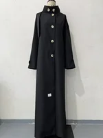 Muslim Abaya Women Trench Coat Morocco Overcoat England Retro Motorcycle Jacket Dubai Long Outerwear Eid Ramadan Saudi Arab 2025 5