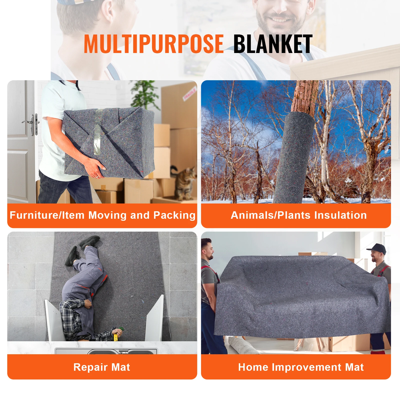 VEVOR 12/24 Packs Moving Blanket Recycled Cotton Heavy Duty Packing Shipping Mover Pads for Protect Furniture Floors Appliances 6