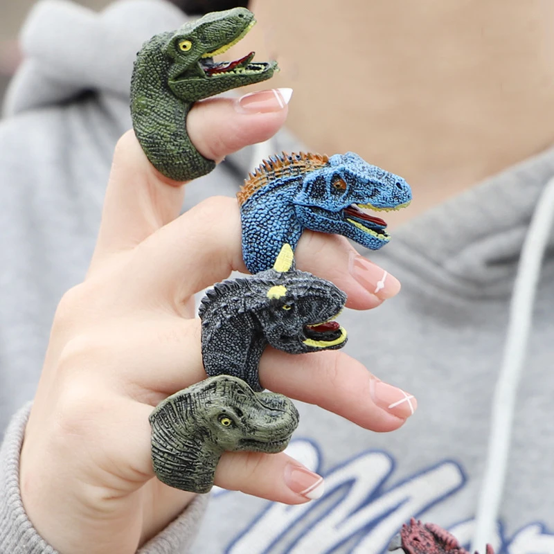 Children's Dinosaur Ring Science Education Toys Simulation Dinosaur Wildlife Birds Cognitive Model Ring Toy 6Pcs 1 Set
