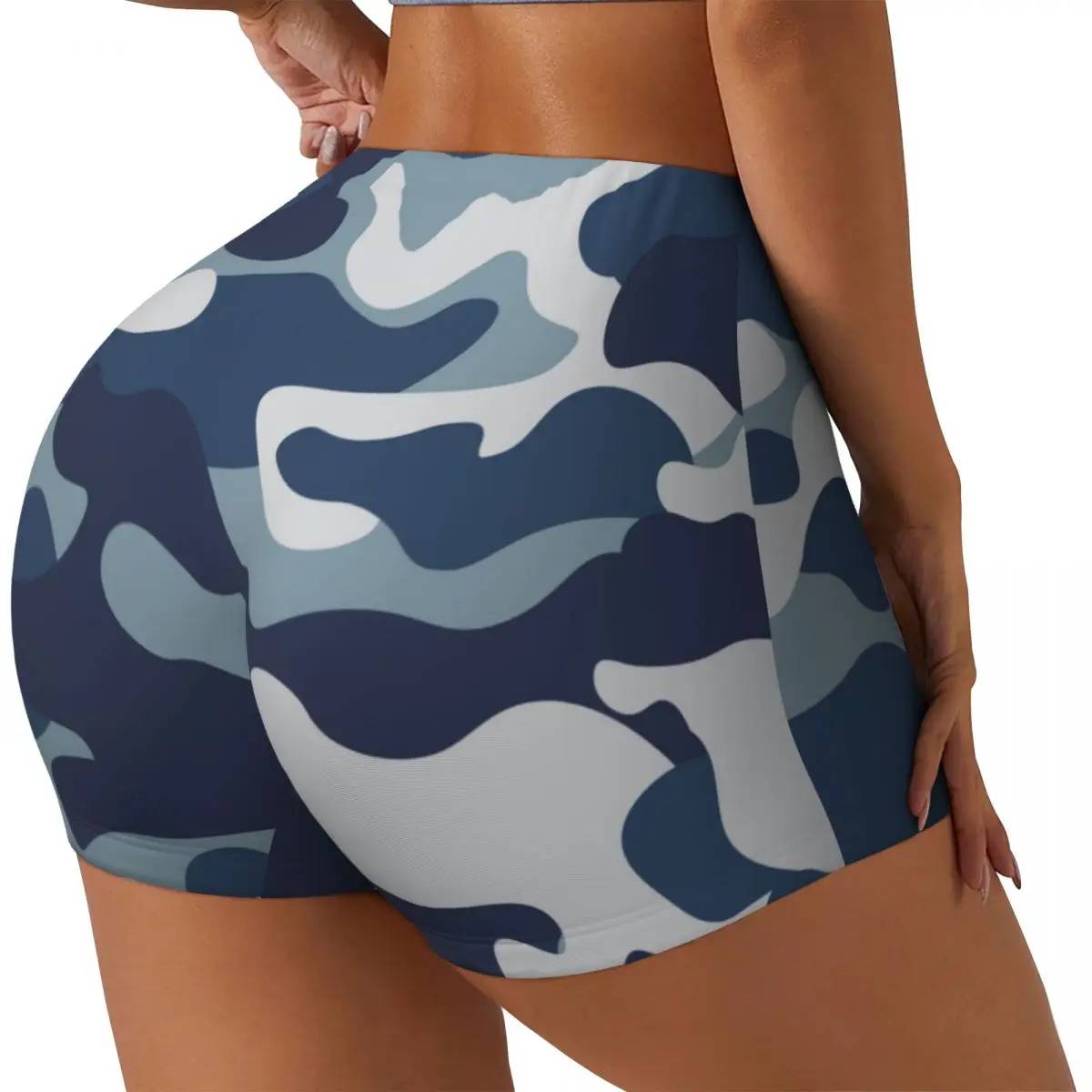 

Sexy tight hip sports shorts Blue Navy Camouflage Pattern fitness women's comfortable yoga shorts