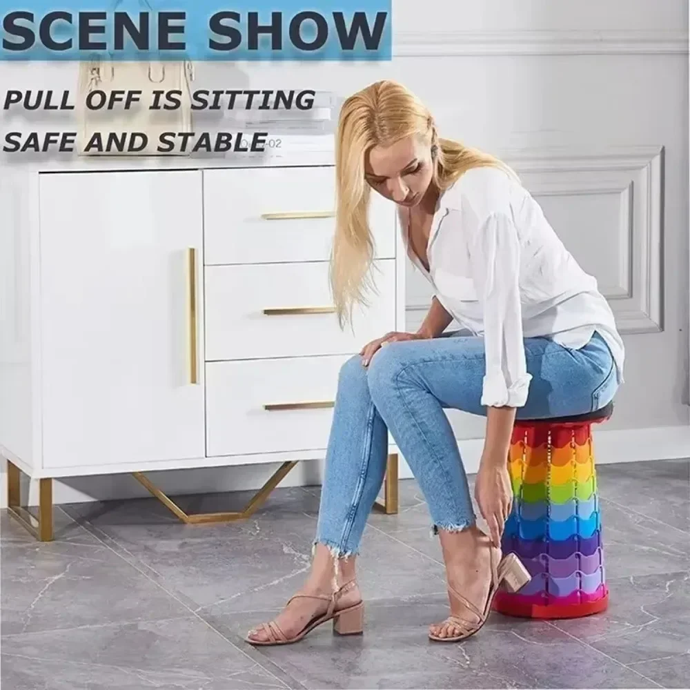 Folding stool Folding Telescopic Stool Storage Stool Outdoor Travel Folding Adjustable Plastic Fishing Rainbow Telescopic