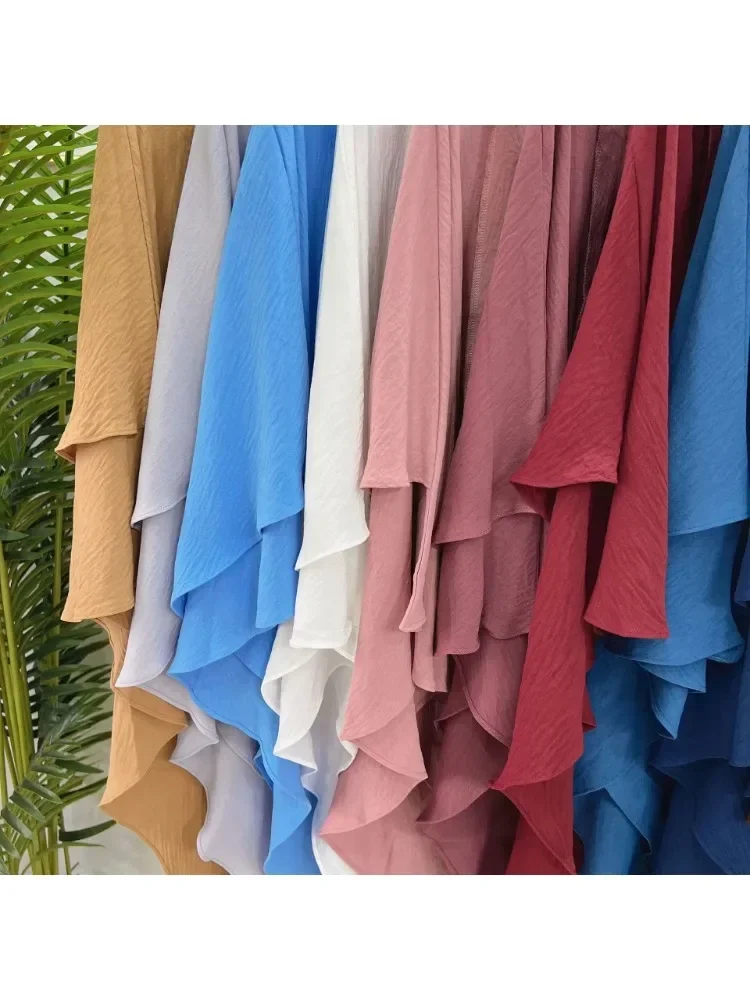 Khimar Abaya Set Crinkled Fabric Smocked Cuff Dress+Two Layer Hijab Scarf Prayer Clothes Islam Jilbabs for Women Ramadan Muslim - Image 6