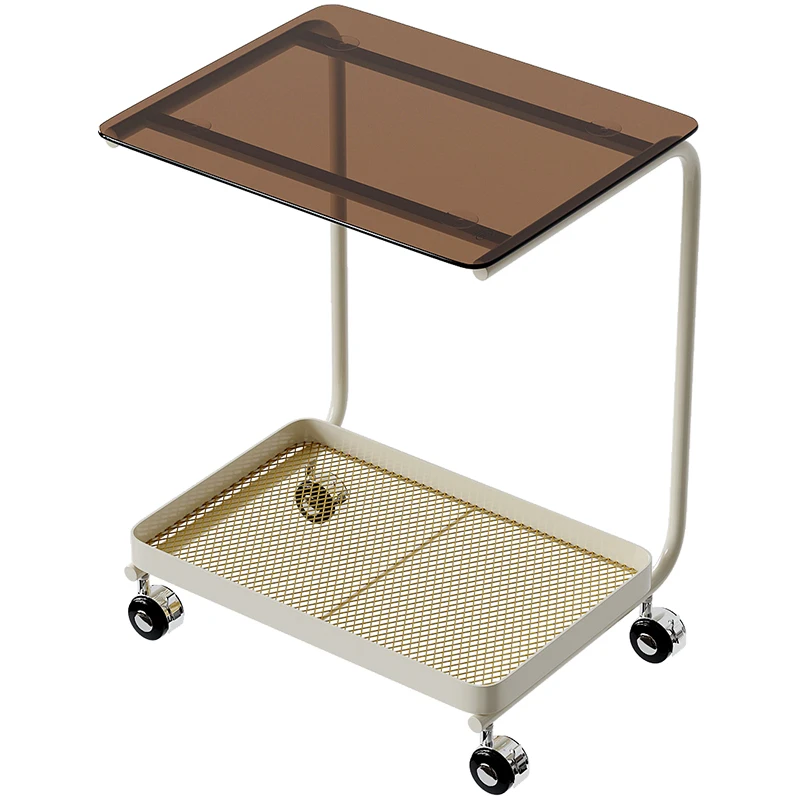 Modern Cream Marble Side Table C-Shaped Edge Small-Sized Movable Coffee Table Simple Bedside Furniture with Metal Base