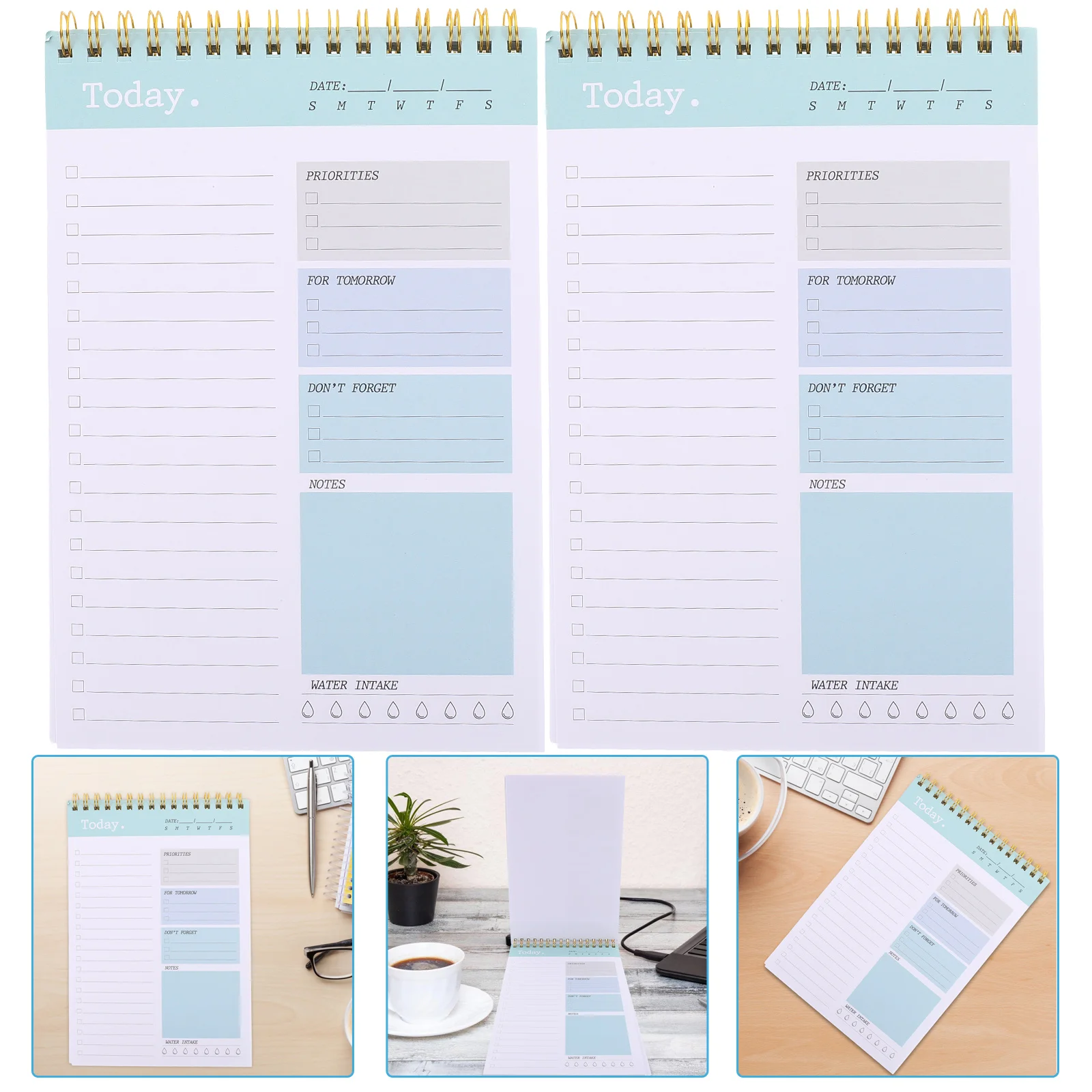 2 Pcs Notebooks A5 Loose-leaf Coil Weekly Planner Color Full English Flip-up 2pcs Memo Pads to Do List Grocery Cell Phone Work