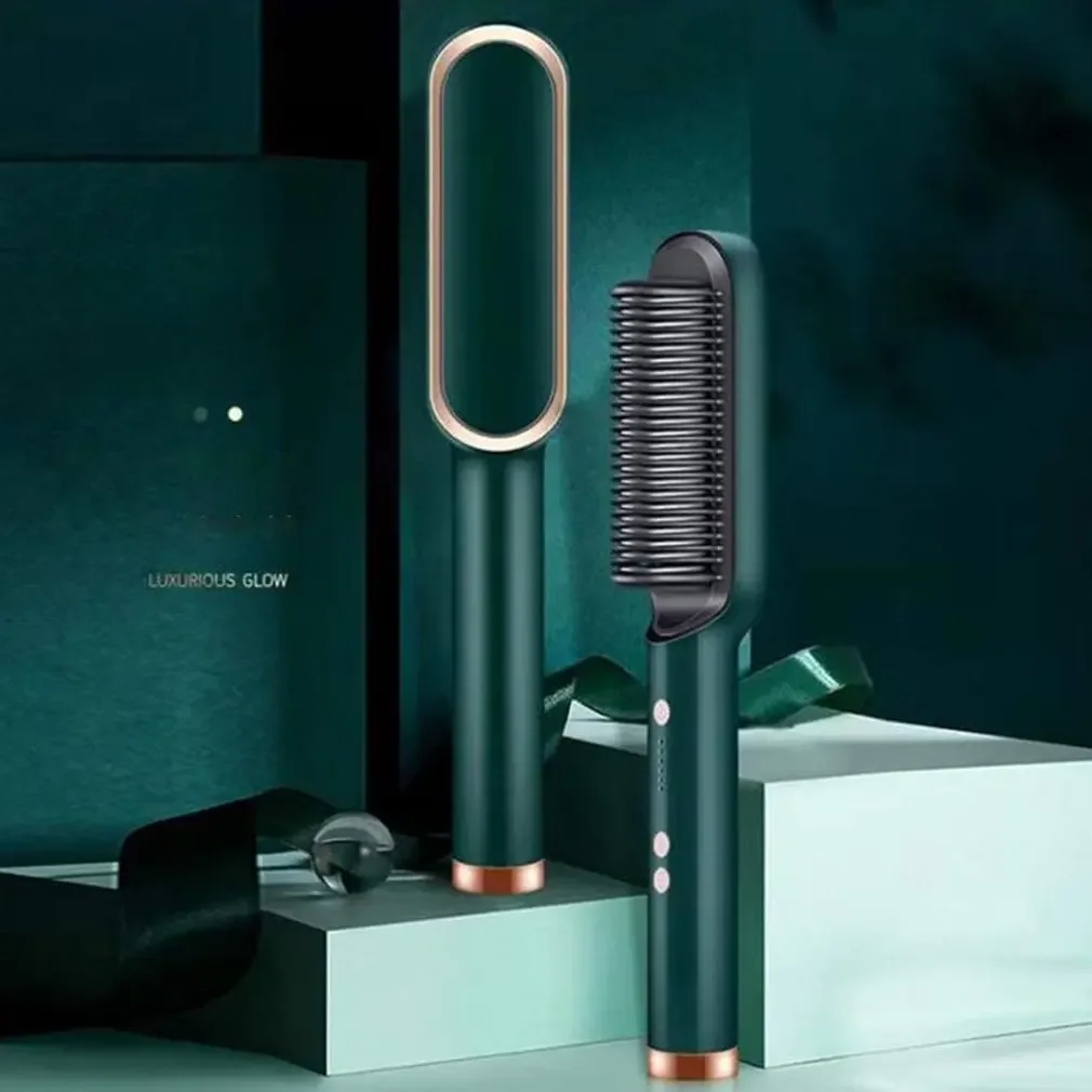 Adjustable Tourmaline Ceramic Hair Comb with 5 Levels - Multifunctional Curling Iron Brush 2