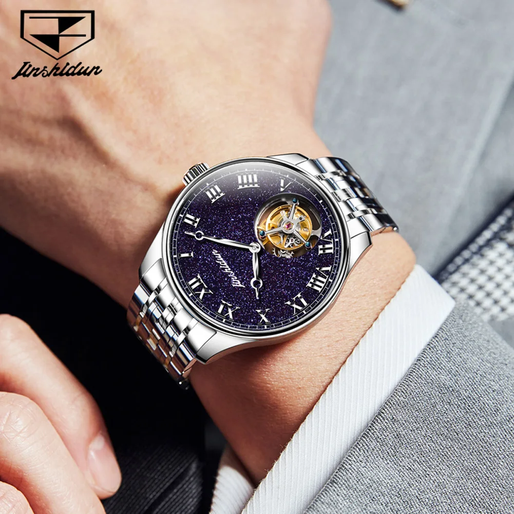 JSDUN 831 Men's Watch Starry Sky Hollow Skeleton Deep Waterproof Watch For Men Original Tourbillon Mechanical Man Wristwatch