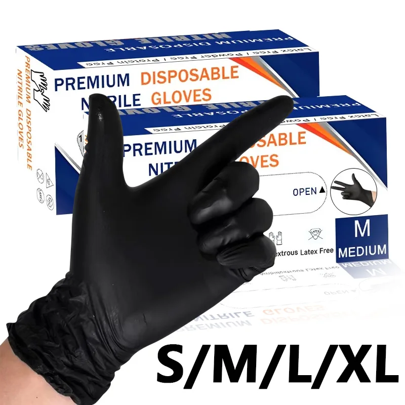 Black Nitrile Gloves Powder Free Waterproof Disposable Gloves 50/100PCS for Household Cleaning Food Handling Cleaning Tools