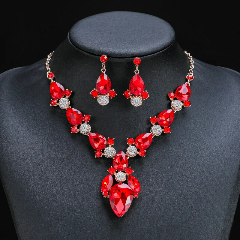 

Elegant Luxury Women Jewelry Sets Leaf Crystal Wedding Bridal Jewelry Imitation Pearl Necklace Earring Set Wedding Party Jewelry