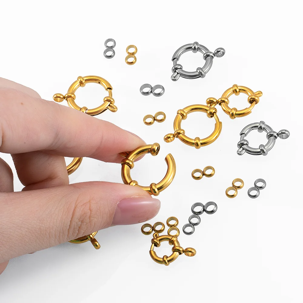 4 Stück 10–18 mm Edelstahl-Federverschlüsse, rund, Matrosenverschluss, Armband, zwei Schlaufen, Verbinder, DIY, Schlüsselbein, Halskette, Schmuckherstellung – Detail 3