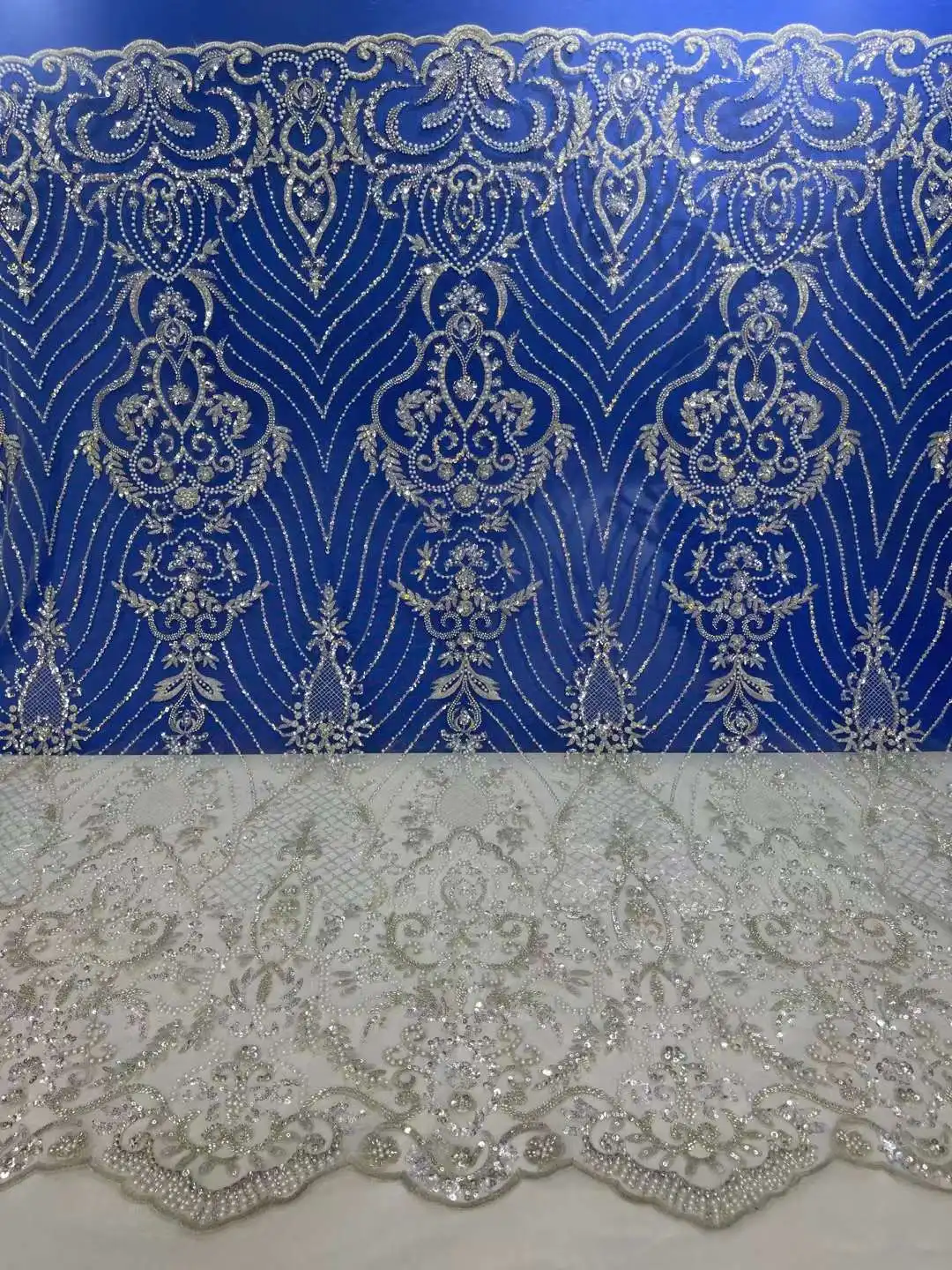 

High Quality African Lace Fabric Heavy Bead Sequin Accessories Mesh Embroidery Tulle Free Shipping 5 Yard Design Wedding Dress