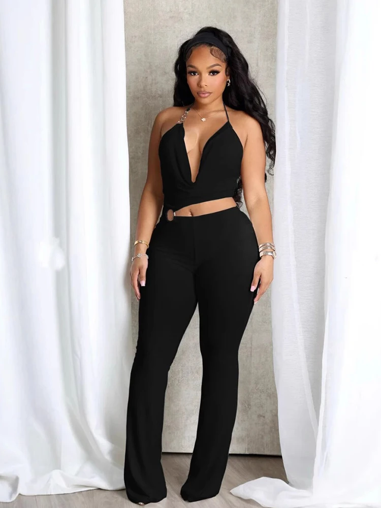 Jumpsuit for Women Summer Slim Halterneck Jumpsuit Deep V Neck Hollow Out Waist One Piece Outfits Sexy Backless Jumpsuit