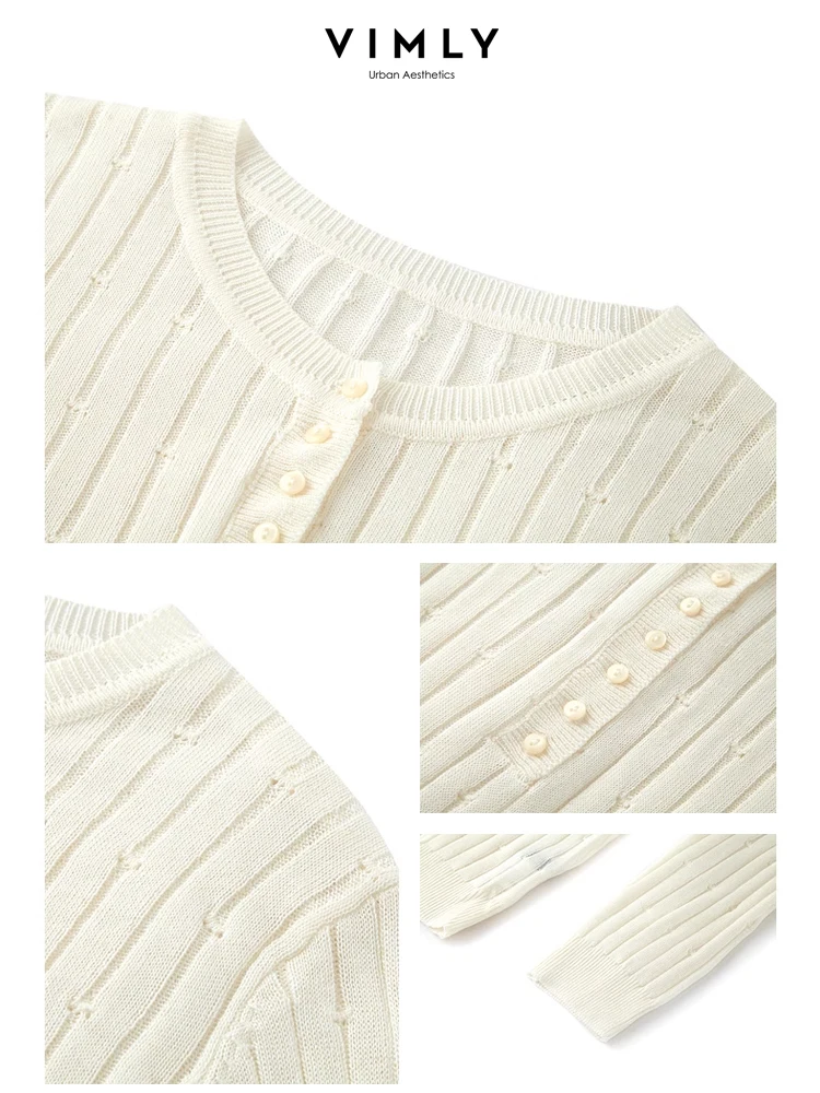 Vimly-Haut à manches longues et col rond pour femme, tricots doux pour femme, pulls en tricot court, printemps 2024, 16571