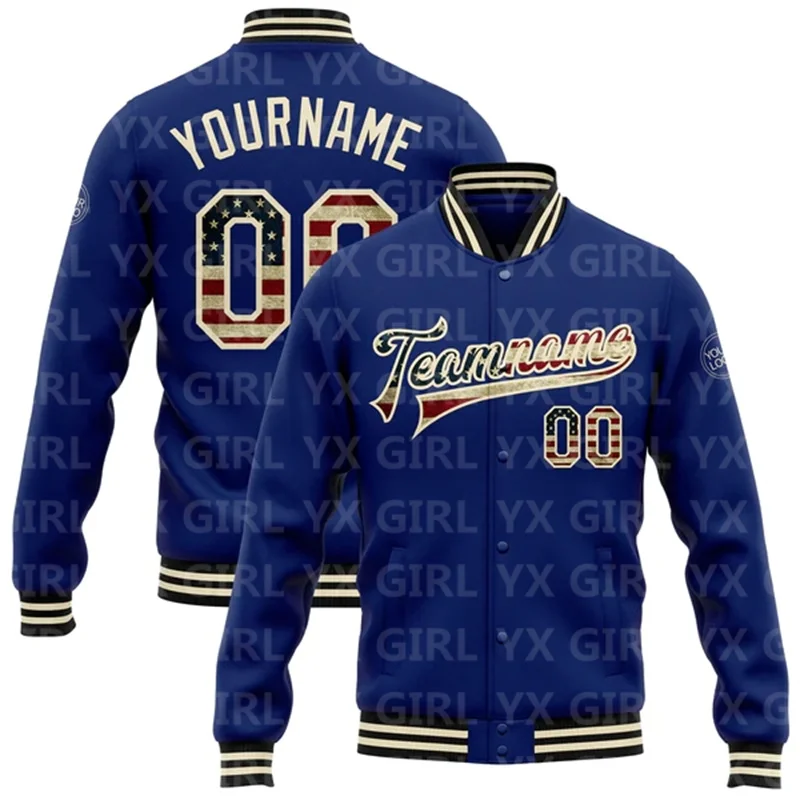 Custom Royal White-Yellow Bomber Full-Snap Varsity Letterman Jacket 3D Printed Baseball Button Jacket