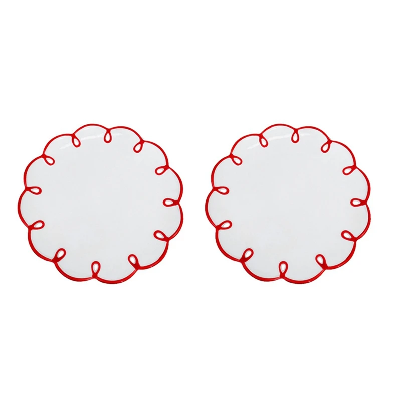 

2X Ins Creative Retro Red Border Flower 9 Inch Disc Ceramic Plate Cake Dessert Plate Fruit Ornament Plate Simple