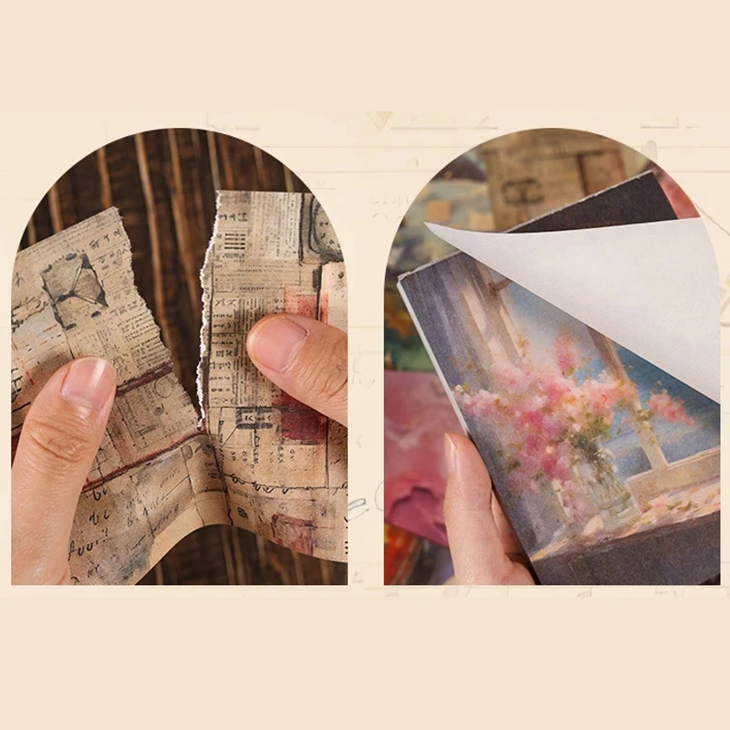 Description Picture 5 of item100 Sheets Vintage Scrapbook Paper Non-sticky Materia Paper Pack Stationery DIY Craft Notebook Decorative Junk Journal Supplies
