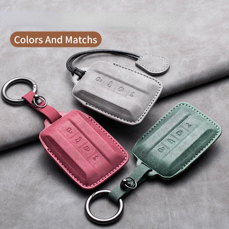 Suede Leather Car Key Case Cover for Great Wall GWM WEY Tank 300 500 Tank300 Tank500 Car Remote Key Fob Shell Keychain
