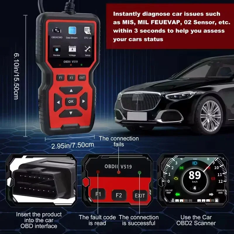 Professional V519 OBD2 Scanner Diagnostic Tool Real Time Code Reader Check Engine Light Scan Tool for All OBDII Cars Since 2003 - 3