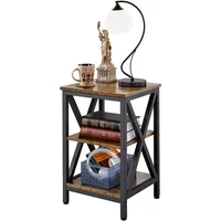 3-Tier Wood and Metal End Table, Rustic Brown 1
