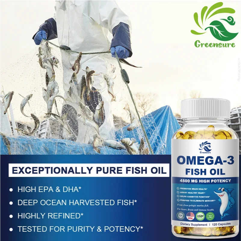 Fish Oil Capsules Greensure Omega 3 Support Brain & Nervous System Health Cardiovascular & Skin Health