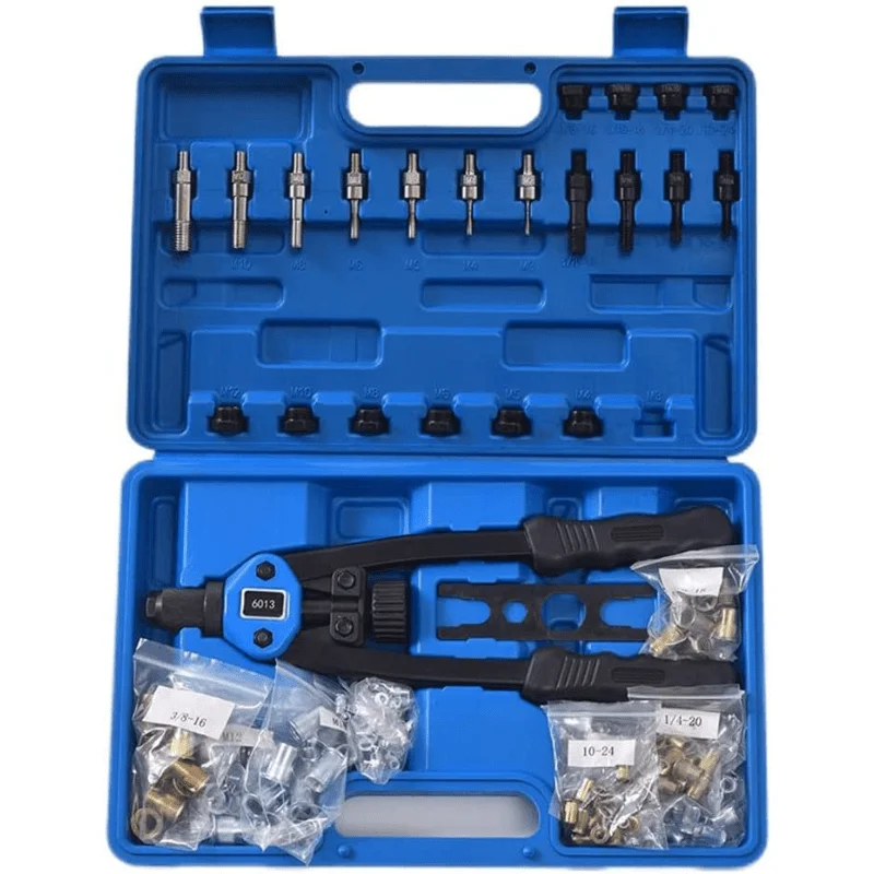 150PCS Professional Hand Rivnut Nut Thread Riveter Gun Repair Tool Set 13&rdquo; Rivnut Tool Kit with 11 Metric and SAE Mandrels rivet gun,rivet nut tool,rivet gun set
