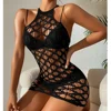 Sexy Women Fishnet Bodycon Mini Dress Mesh Hollow Out See Through Lingerie Erotic Perspective Temptation Nightdress Costume 4