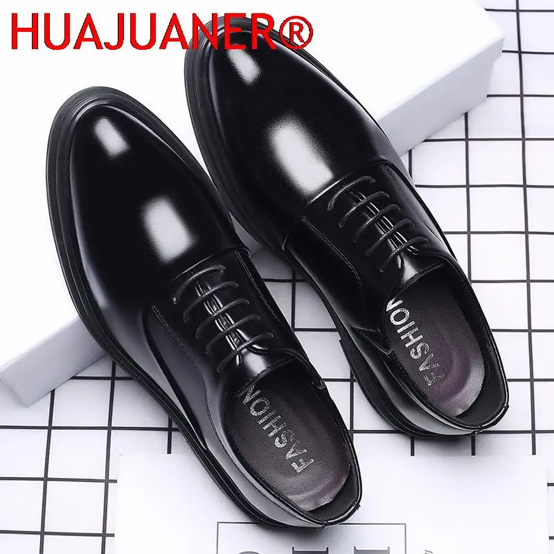 Spring Autumn Simple Large Size Men's Dress Shoes Pointed Height Increasing Men Waterproof Formal Business Leather Shoes Men