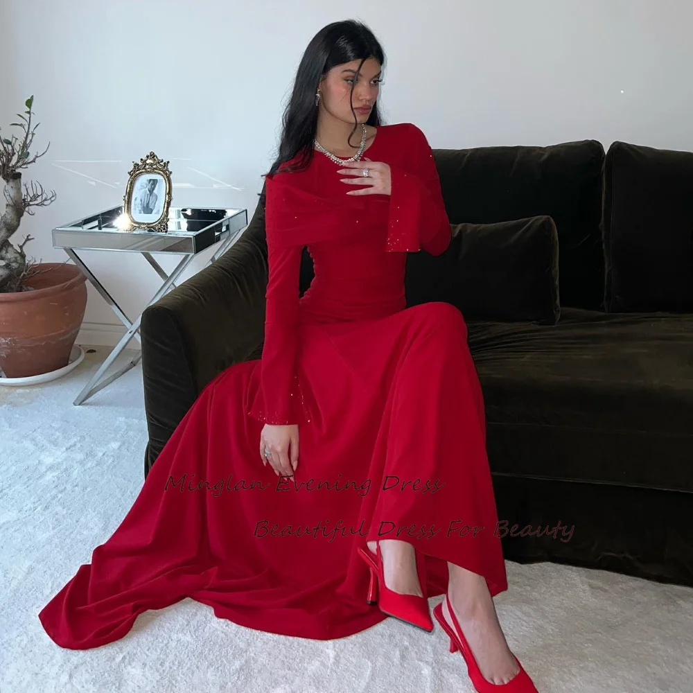 

MINGLAN Long Luxury Evening Dress Vestido boda invitada Elegant Trumpet Sequined O-Neck For Sexy Women Formal Cocktail Gown