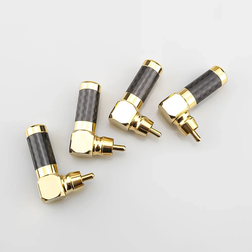 4PCS 탄소 섬유 골드 도금 RCA 플러그 남성 90도 어댑터 오디오 신호 케이블 커넥터 RCA 팔꿈치 Hifi 잭