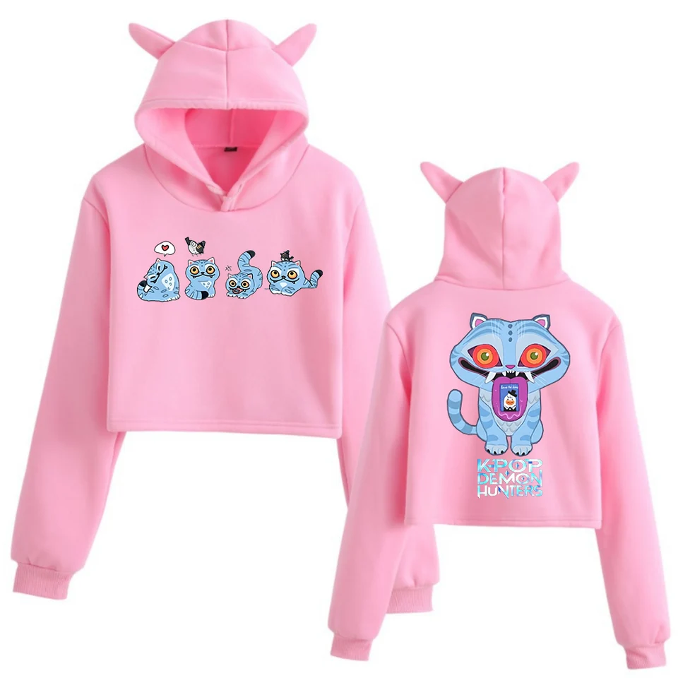 Kpop Demon Hunters Crop Tops Sudadera Con Orejas De Gato Sudadera Con Capucha De Moda Para Ninas De Manga Larga