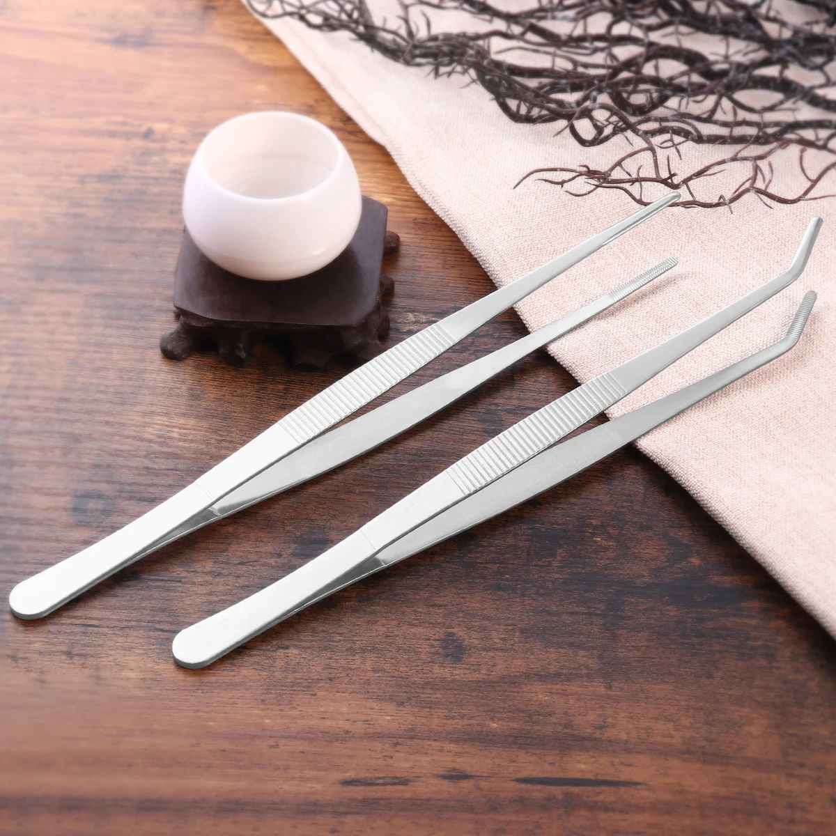 

2PCS Tweezer For Craft Stainless Steel Straight And Curved Nipper Feeding Tongs For Reptile Lizards Spider For Eyelash Extension