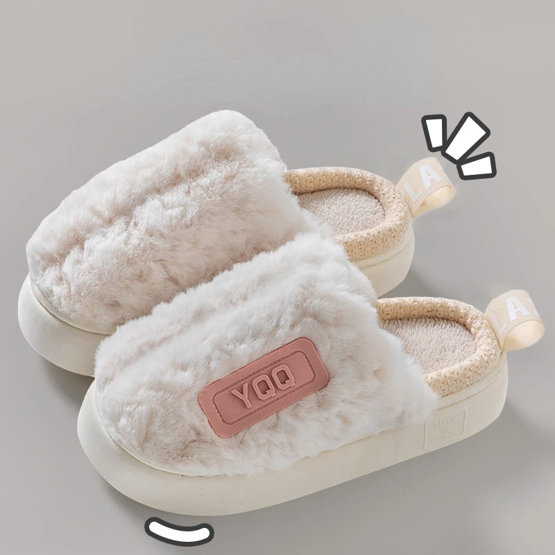 

Winter Cotton Slippers Men Women Winter Indoor Household Anti-skid Warm Plush Thick Bottomed Cotton Shoes with Flat Bottoms