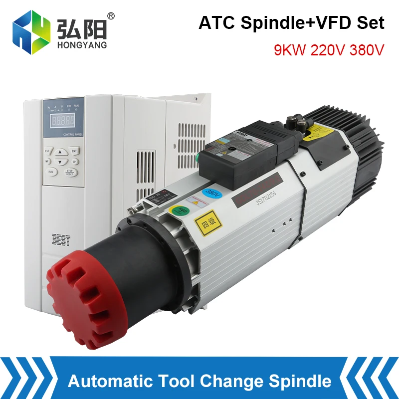 

9.0kw ATC Air-Cooled Spindle Motor 380V 220V Automatic Tool Changer +VFD Converter Kit For CNC Router Milling Machine